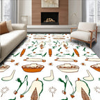 Earthy Orange Folk Objects Cream Rug