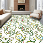 Whimsical Green Swirl Yellow Flower Rug