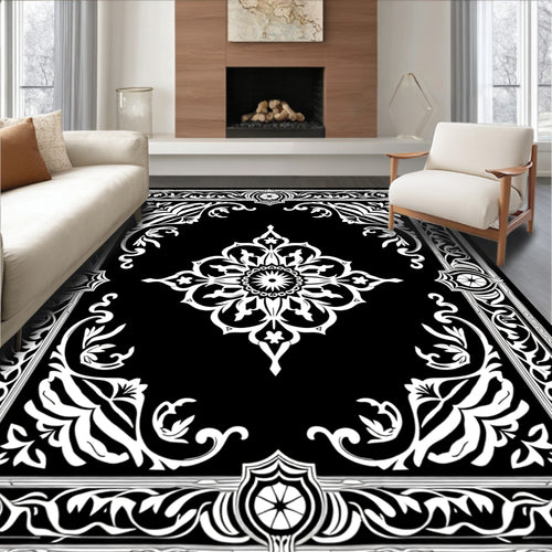 Black and White Ornate Medallion Scroll Rug