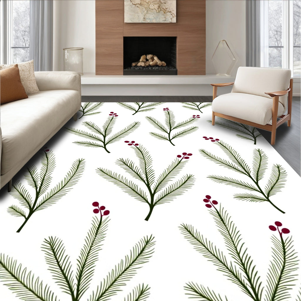Green Pine Sprig Berry Art Rug