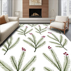 Green Pine Sprig Berry Art Rug