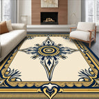 Navy Gold Sunburst Mandala Frame Rug