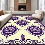 Deep Purple Medallion Ivory Frame Rug