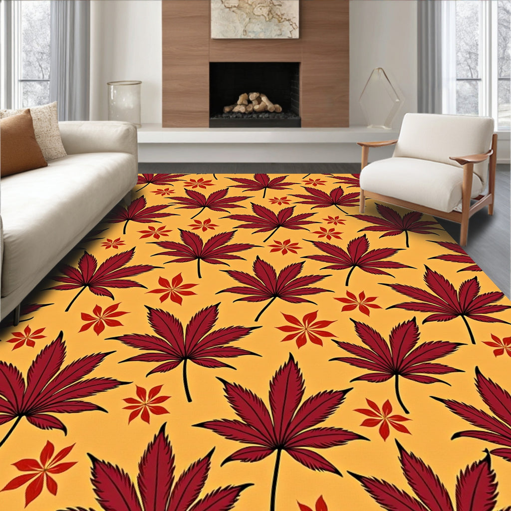 Crimson Maple Leaf Autumn Arrangement Rug