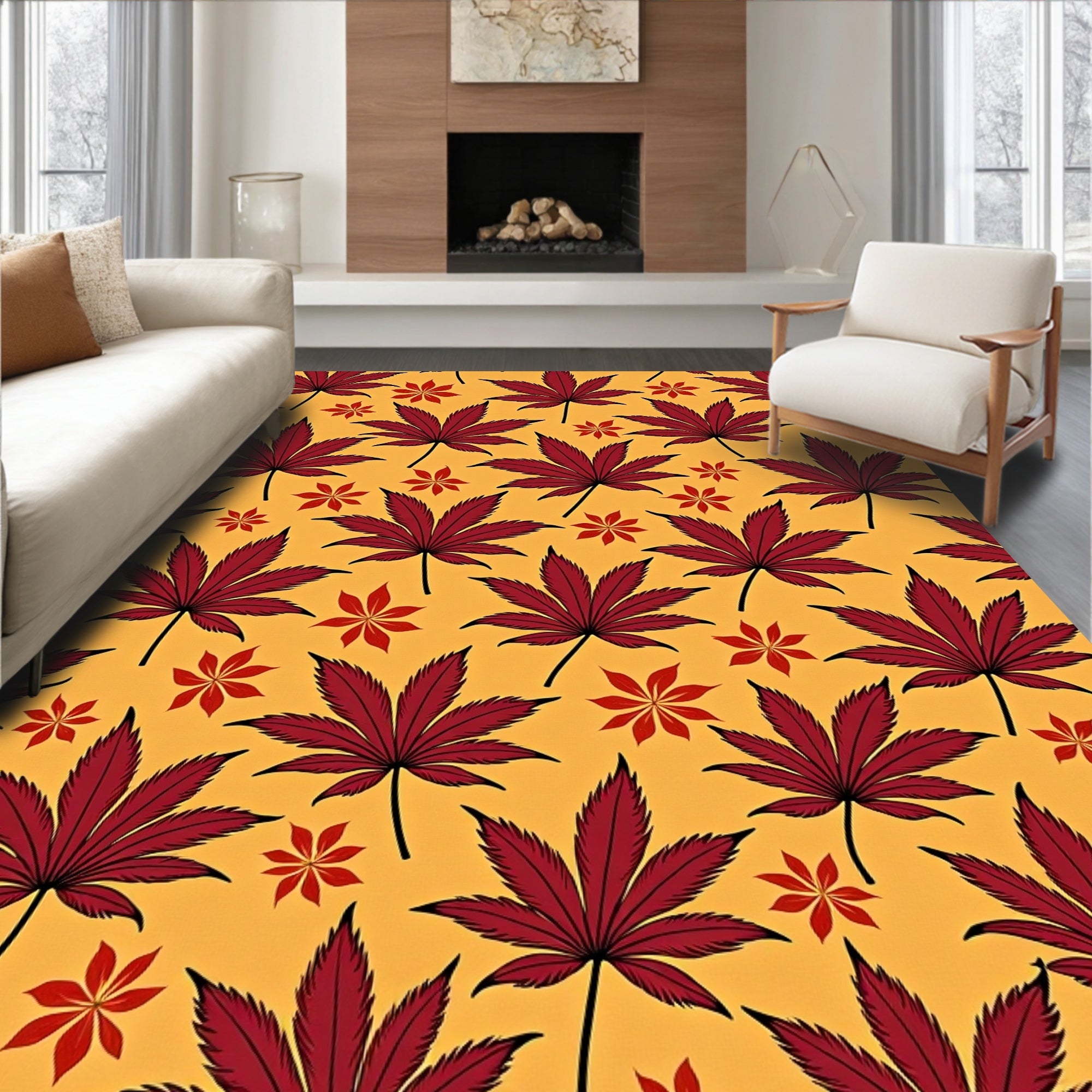 Crimson Maple Leaf Autumn Arrangement Rug