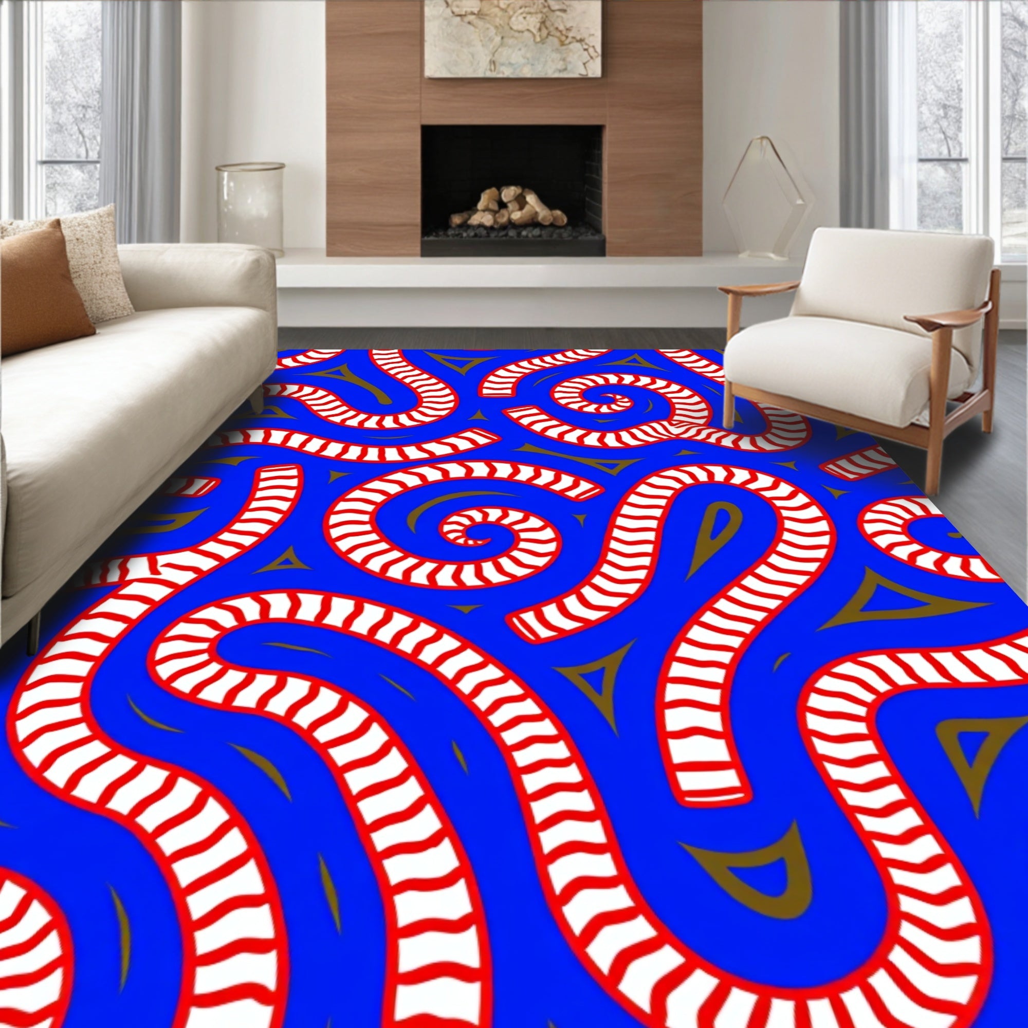 Bold Blue Candy Cane Swirl Rug