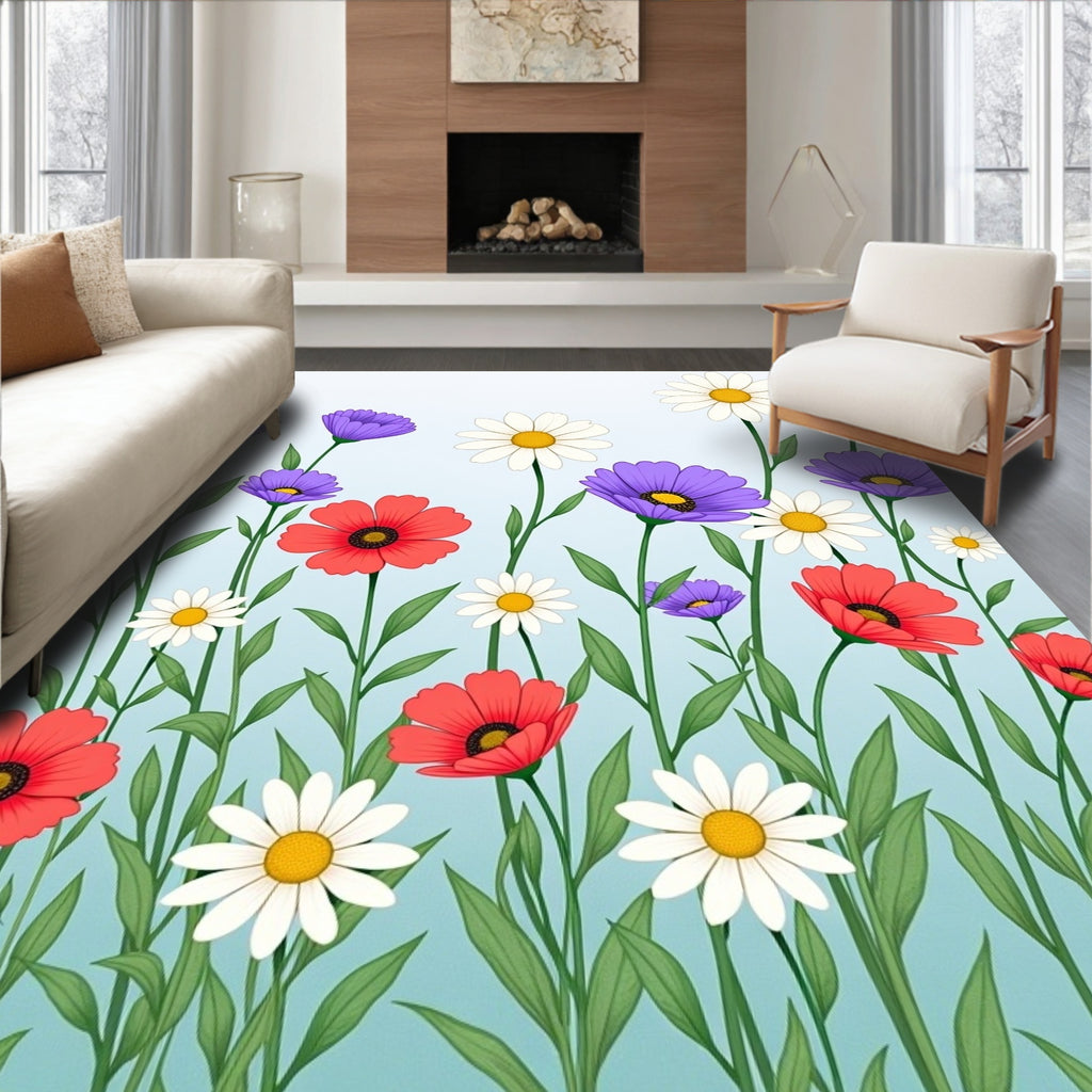 Vivid Red Purple Daisy Bloom Garden Rug