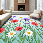 Vivid Red Purple Daisy Bloom Garden Rug