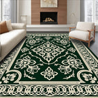 Dark Emerald Floral Medallion Border Rug