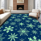 Light Green Snowflake Winter Navy Rug