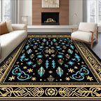 Golden Black Celestial Snowflake Swirl Rug