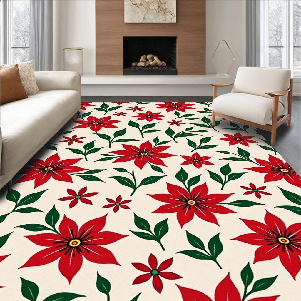 Crimson Red Blossom Botanical Field Rug