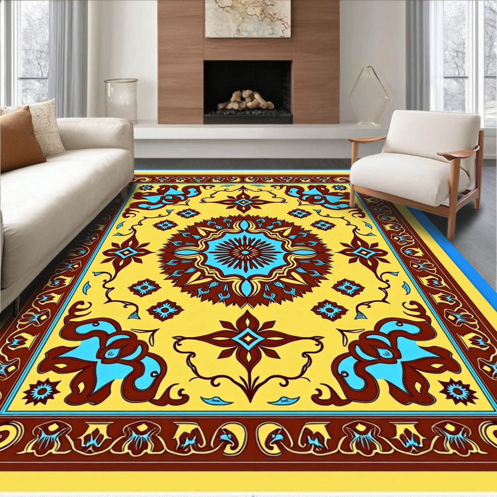 Golden Yellow Floral Medallion Rug