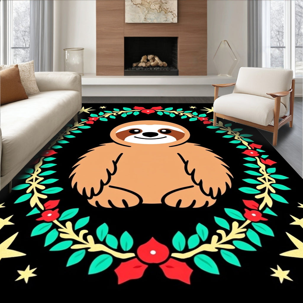 Cute Sloth Wreath Christmas Stars Rug
