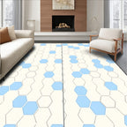 Light Blue Hexagon Geometric Grid Rug