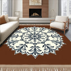 Brown Cream Navy Floral Medallion Rug