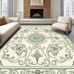 Cream Green Swirling Floral Medallion Rug
