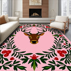 Pink Deer Floral Border Rug