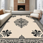 Elegant Black and Cream Damask Rug