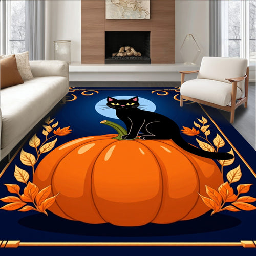 Black Cat Pumpkin Autumn Border Rug