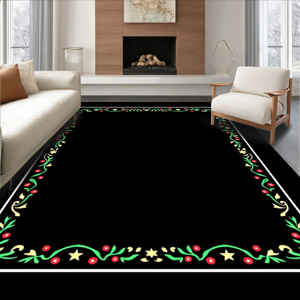 Festive Green Berry Star Border Rug