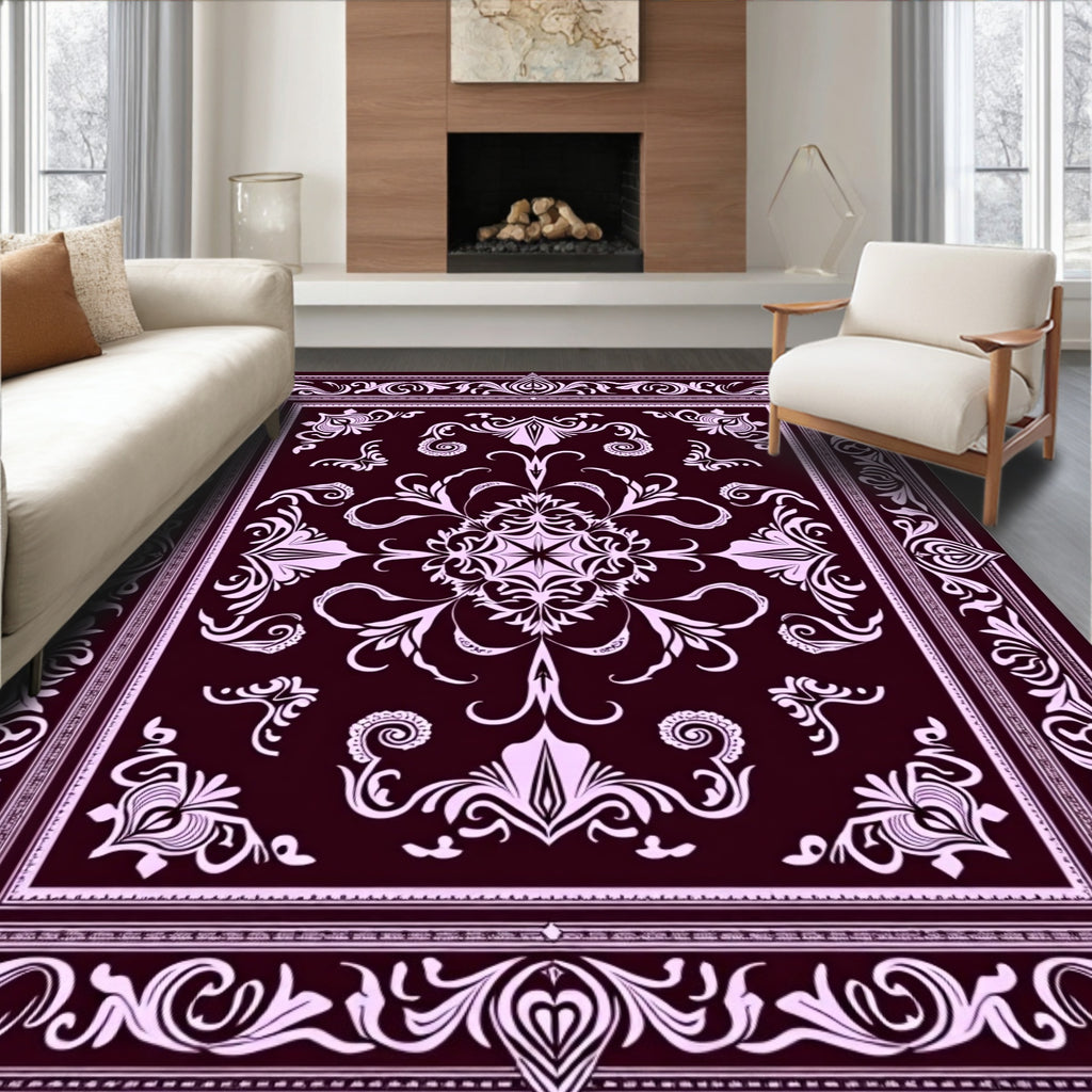 Ornate Floral Medallion Plum Rug