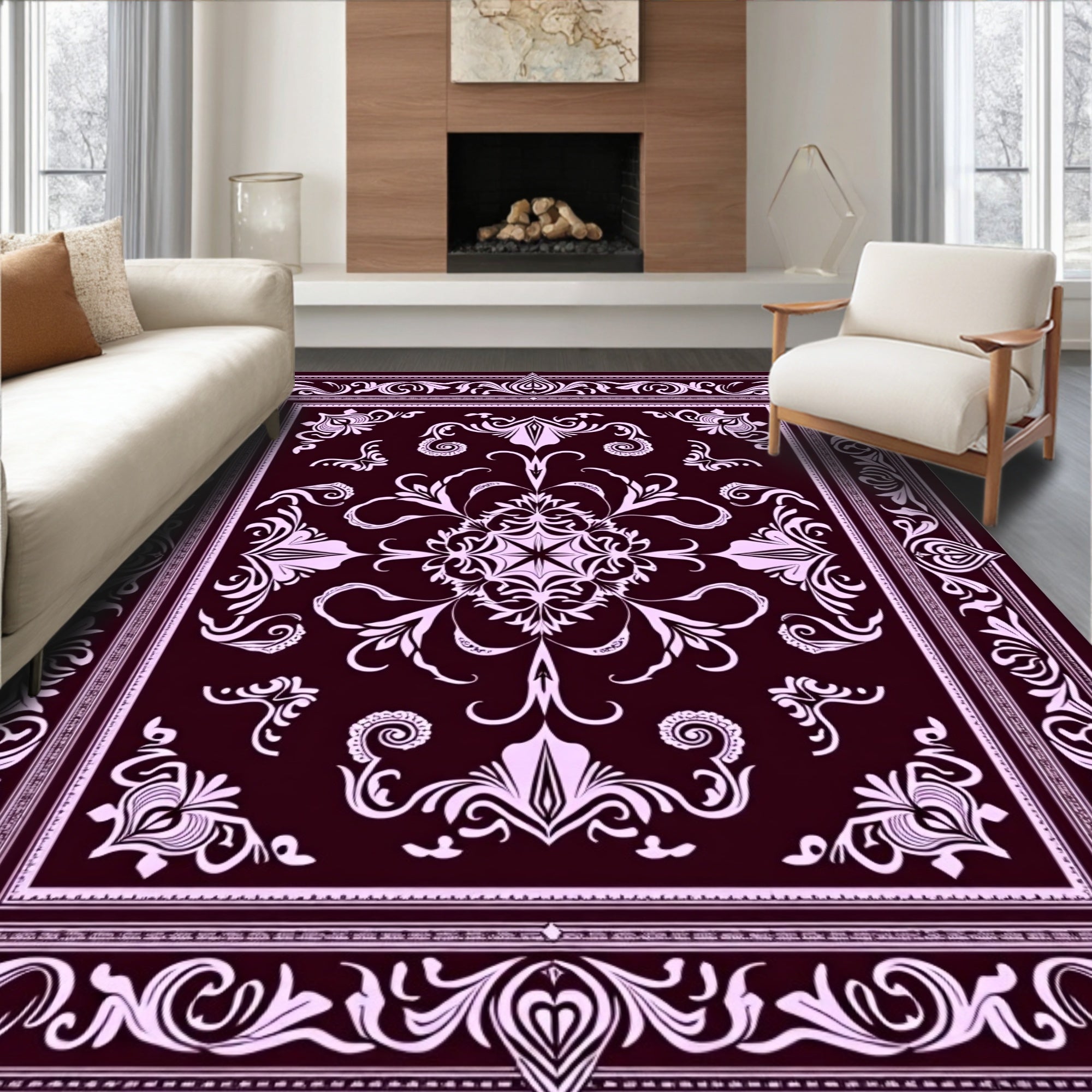 Ornate Floral Medallion Plum Rug