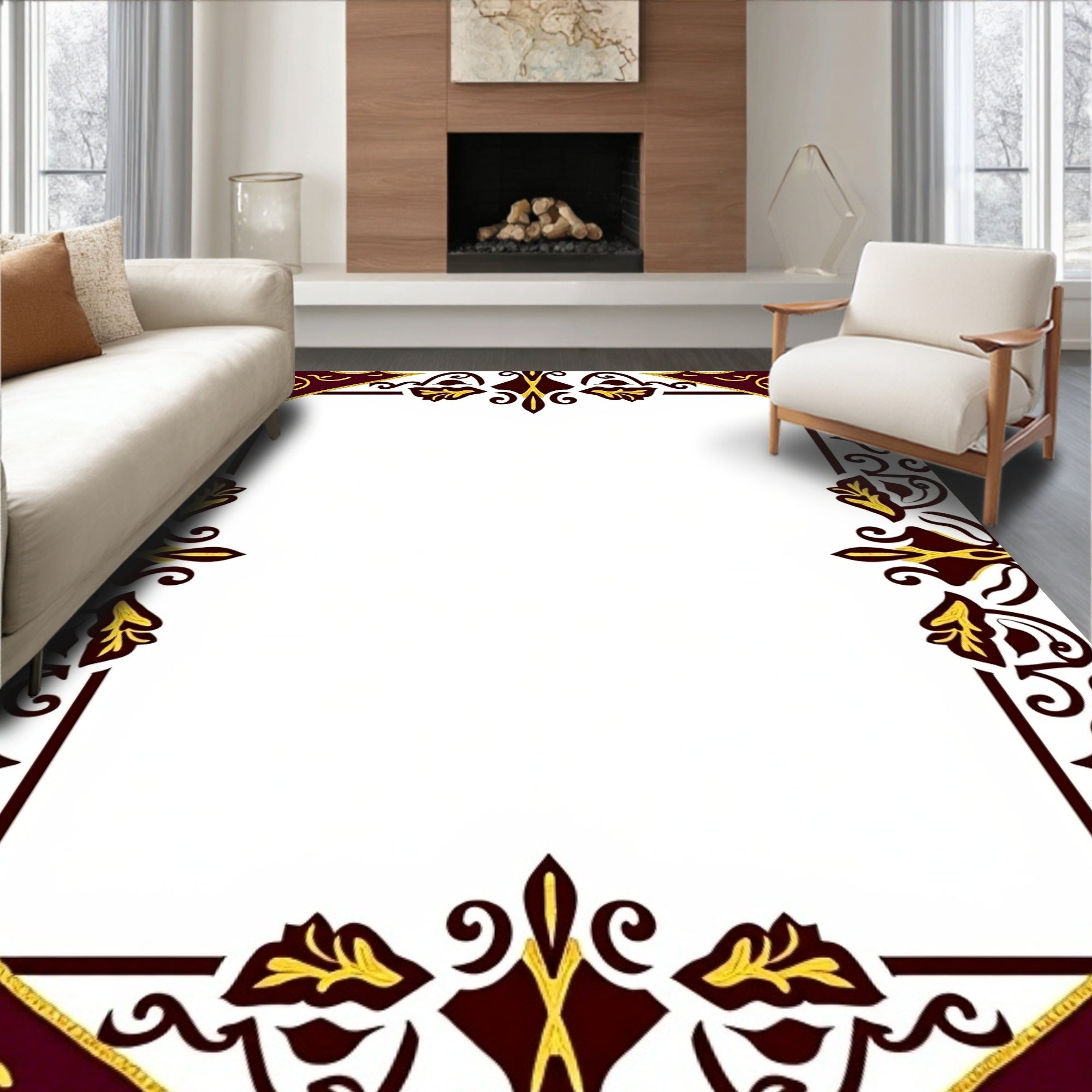Rich Burgundy Gold Antique Scrollwork Rug