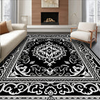 Black White Intricate Floral Medallion Rug