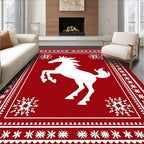 Bold Red Horse Snowflakes Border Rug