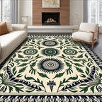 Classic Green Floral Sunburst Border Rug