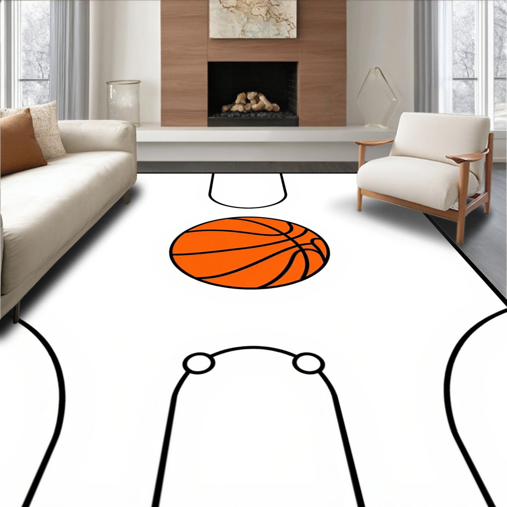Orange Basketball Court Lines Rug