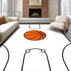 Orange Basketball Court Lines Rug
