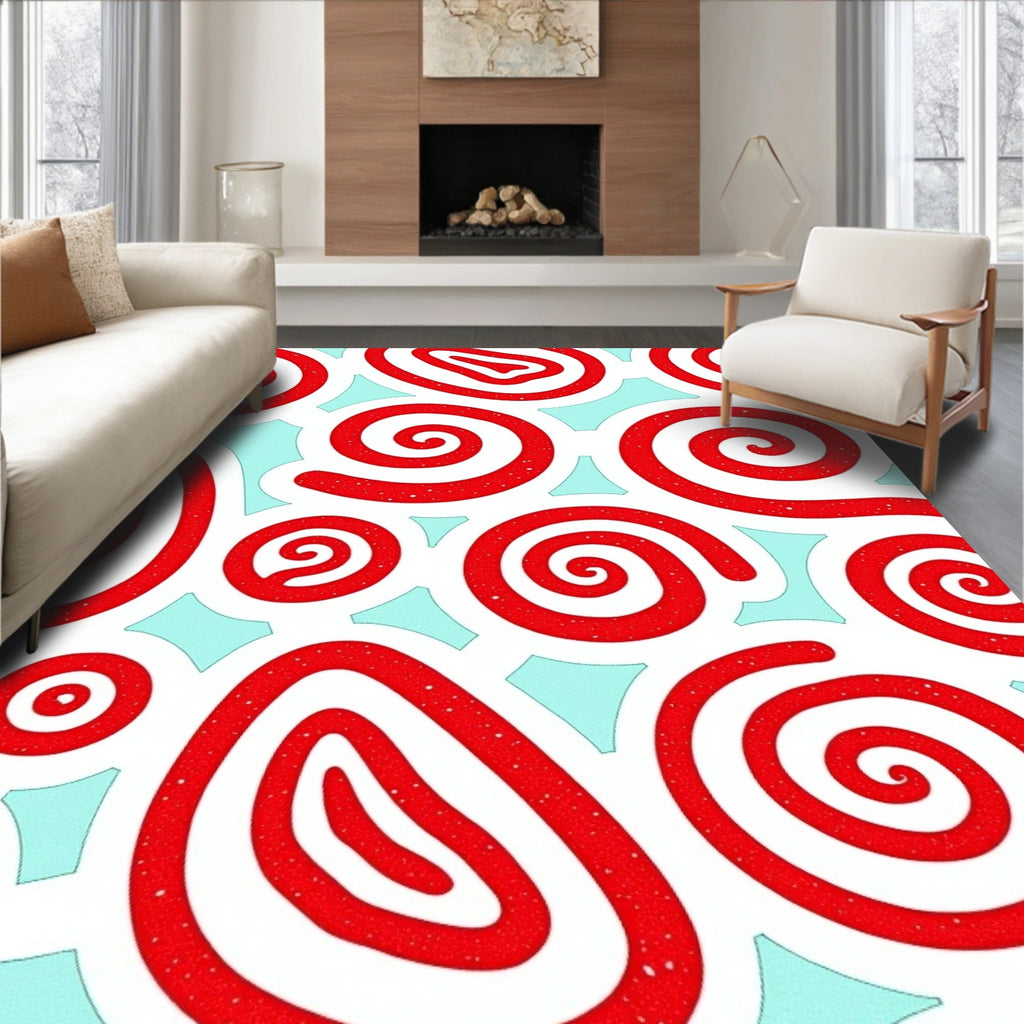 Retro Red Swirl Abstract Rug