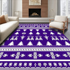 Deep Purple White Reindeer Christmas Trees Rug