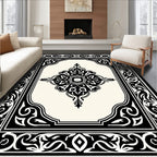 Black White Ivory Ornamental Medallion Rug