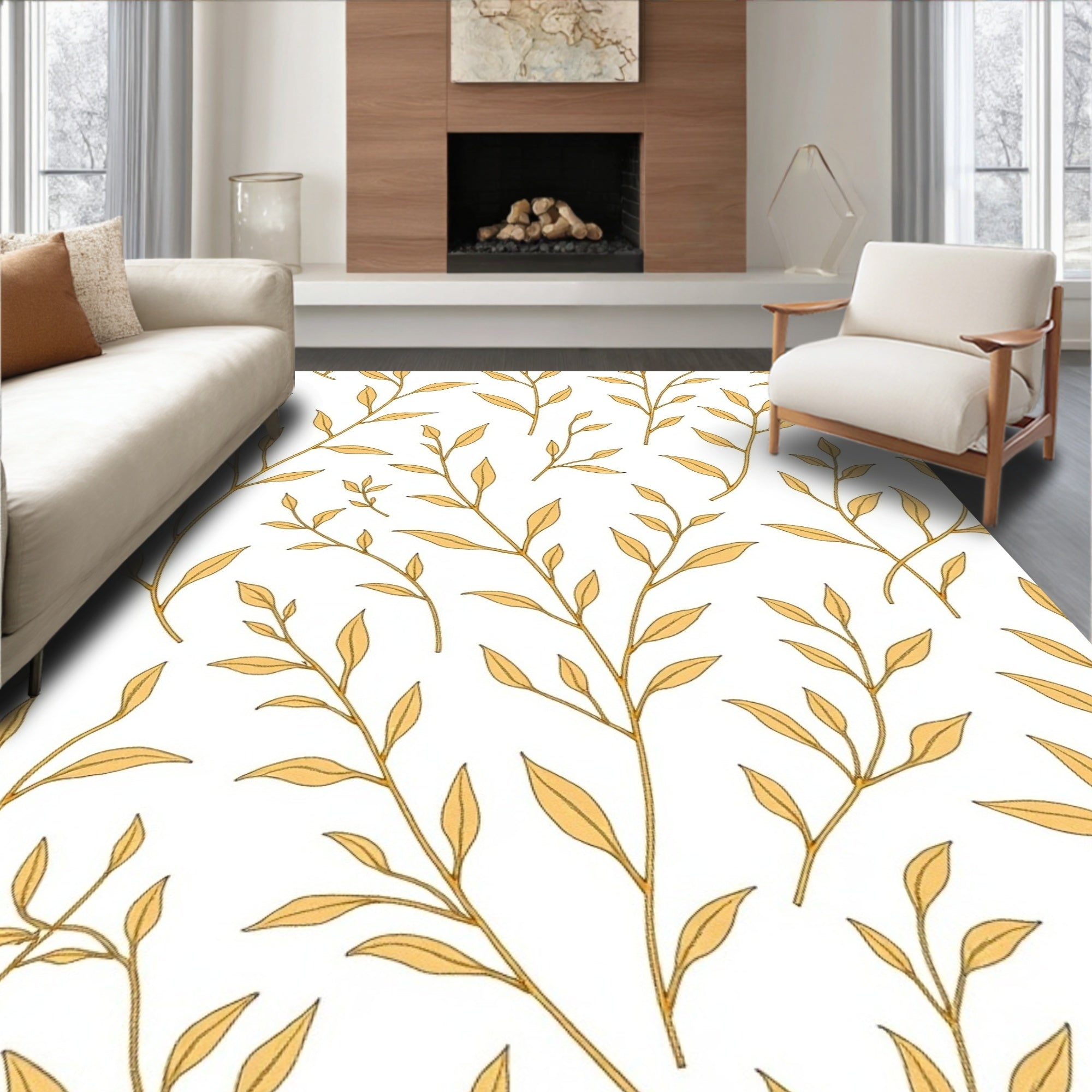 Golden Leaf Branch Whimsy Rug