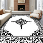 Ornate Black White Interlaced Border Design Rug