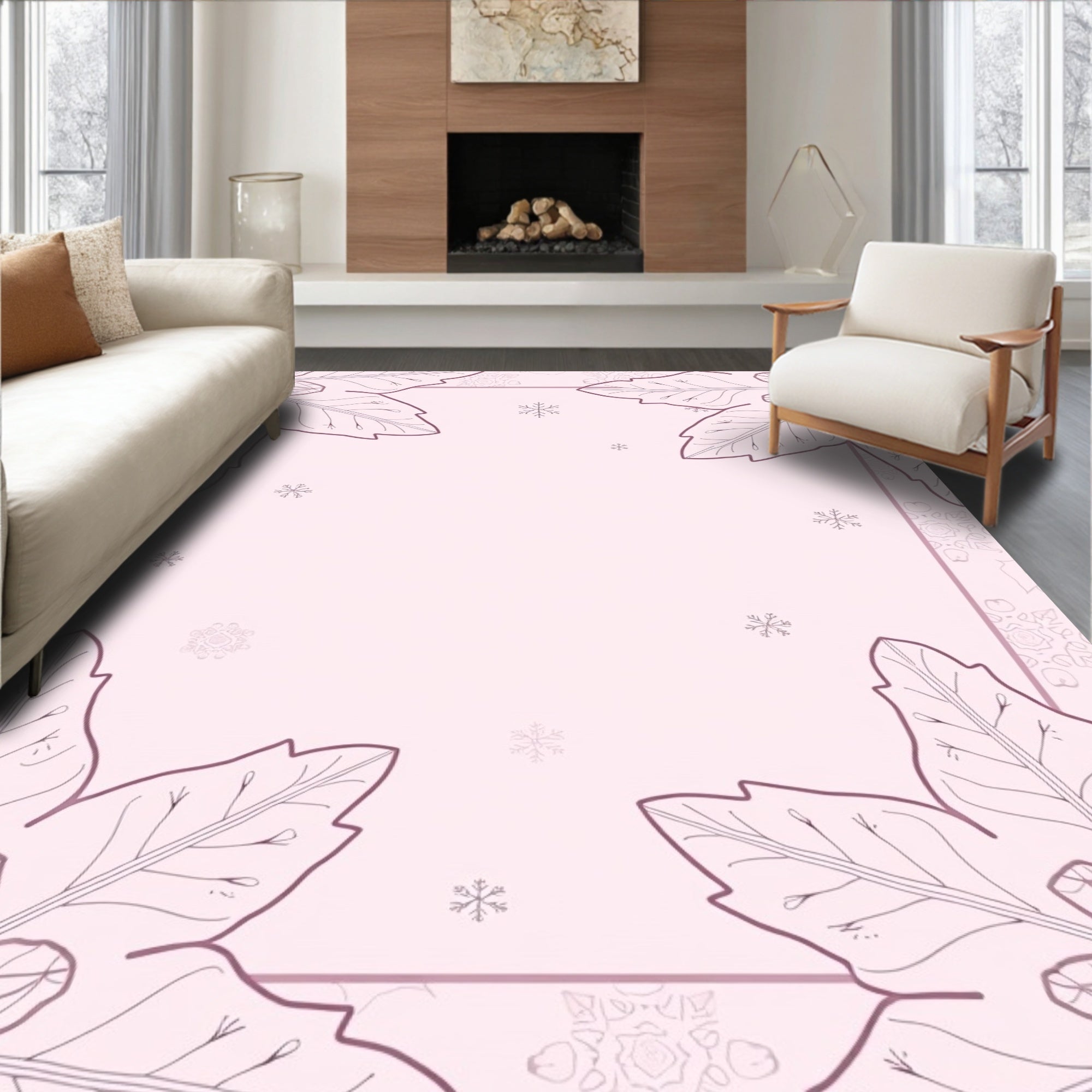 Soft Pink Floral Snowflake Meadow Rug