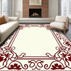 Ornate Burgundy Floral Border Rug