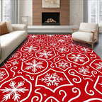 Crimson White Snowflakes Tessellation Rug