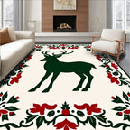 Emerald Deer with Red Floral Border Rug