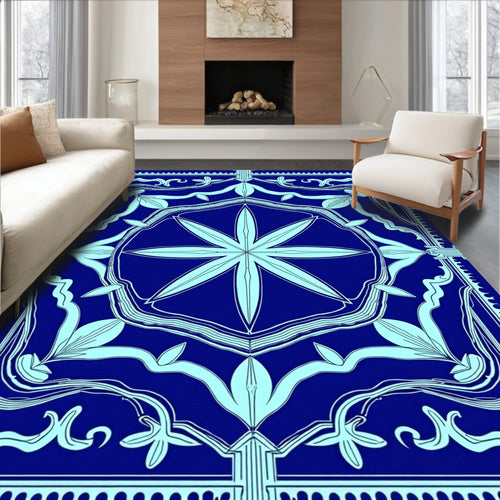 Art Nouveau Navy Blue Floral Medallion Rug