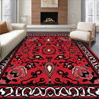 Bold Red Floral Medallion Border Rug