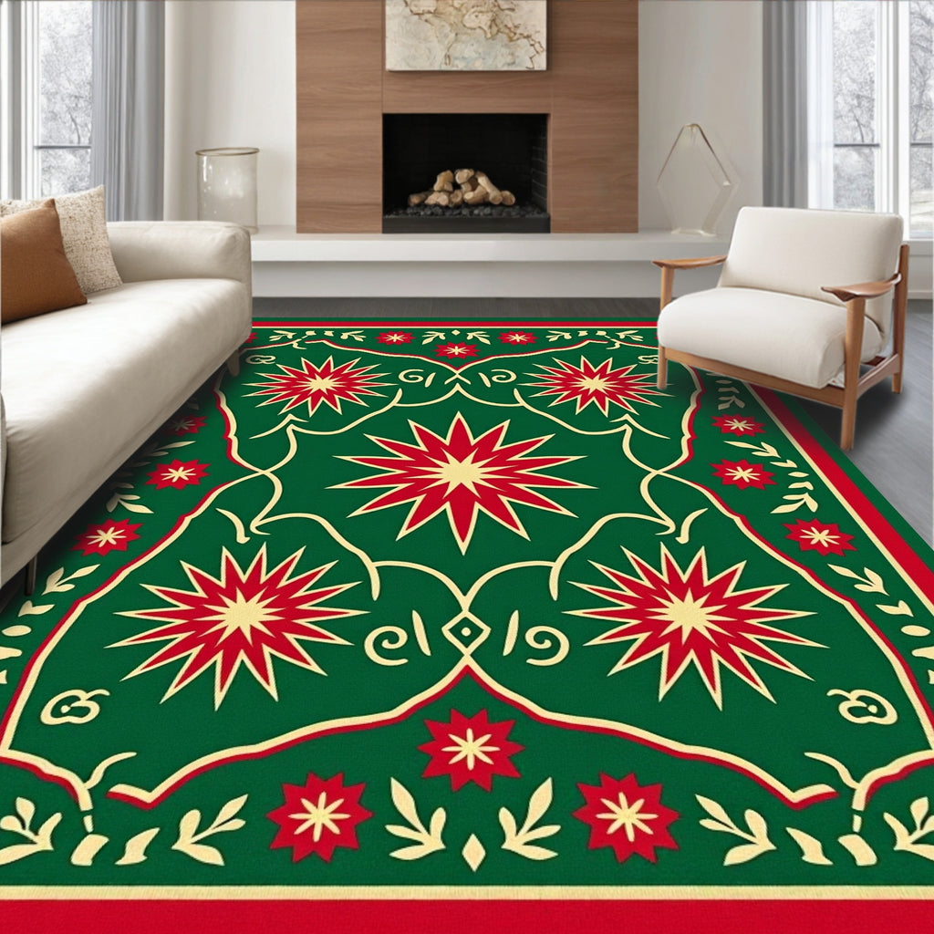 Festive Green Red Starburst Medallion Rug
