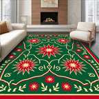 Festive Green Red Starburst Medallion Rug