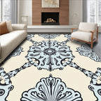 Light Blue Scrollwork Damask Medallion Rug