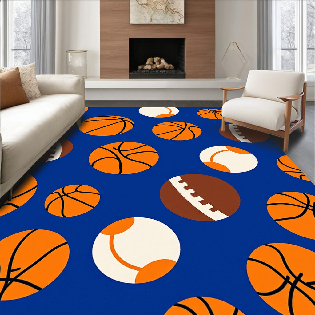 Orange Blue Sports Balls Scatter Rug