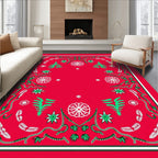 Crimson Branches White Flowers Holiday Rug