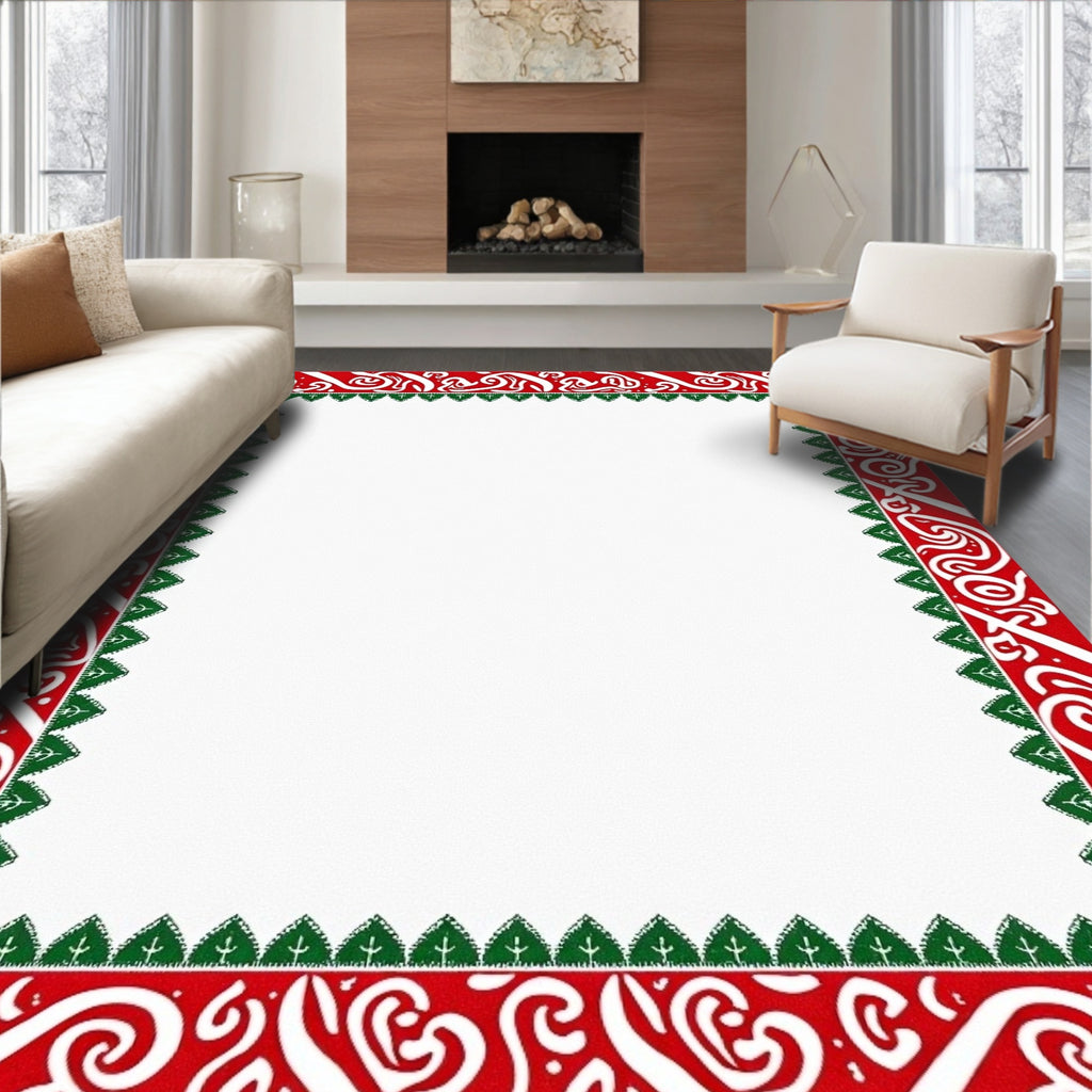 Crimson White Swirl Tribal Border Rug